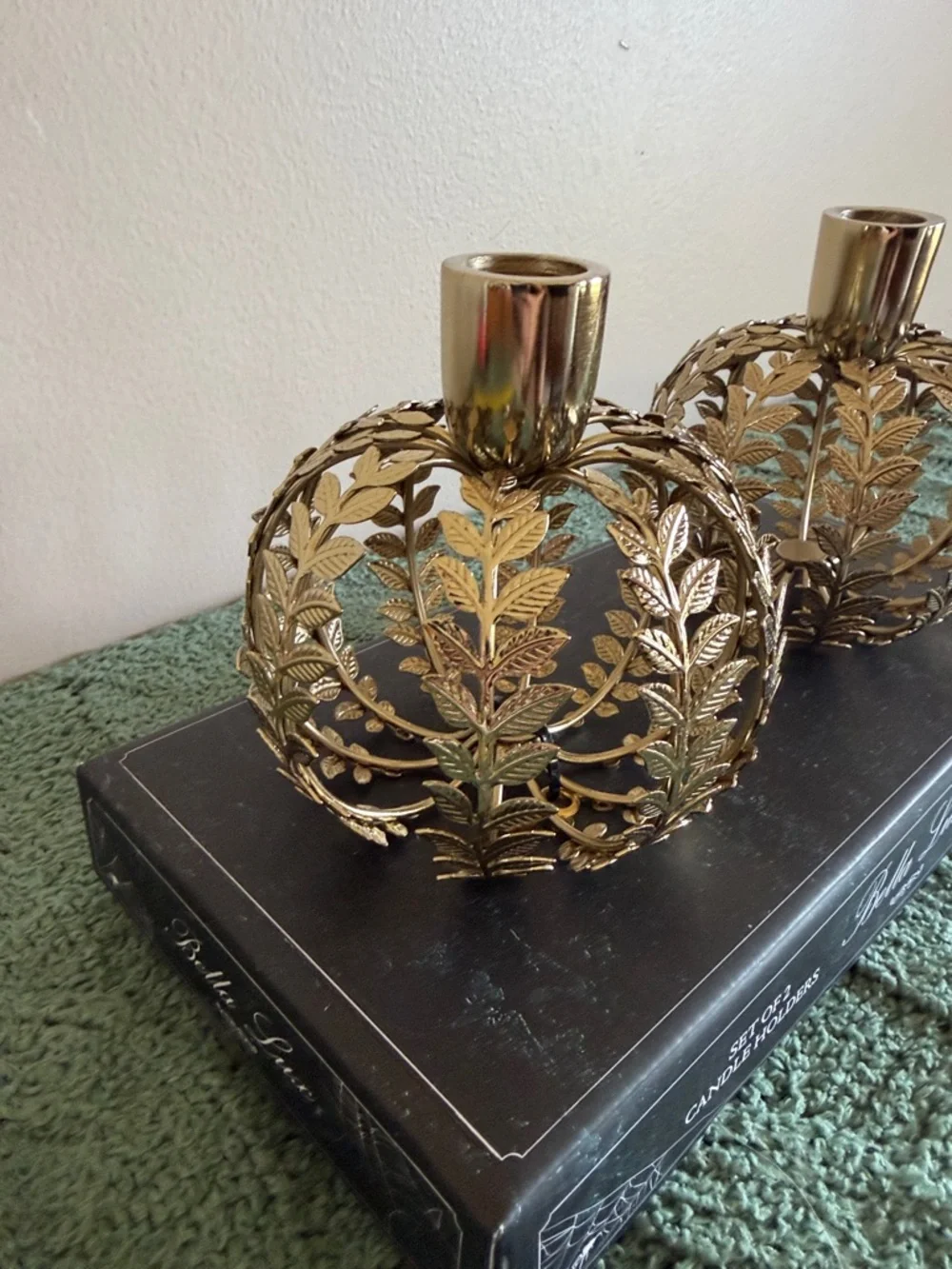 Bella Lux Gold Leaf Candle Stick Holders Set of 2 Thanksgiving Fall NEW!